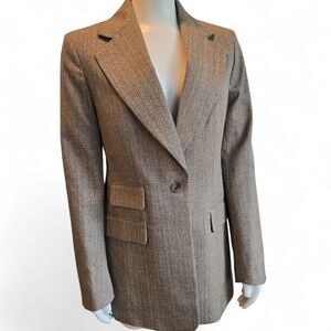Banana Republic Blazer Womens 6 Wool Coat Fabbrica Alta Brown Plaid equestrian